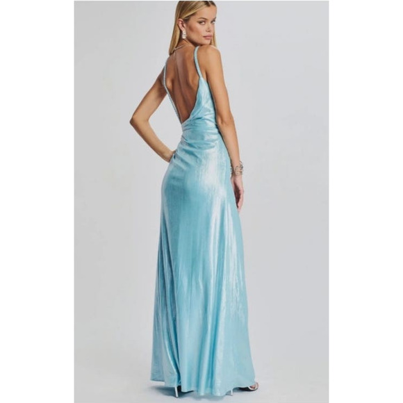Retrofete Yesi Dress in Blue Silver Size Small Metallic Maxi Spaghetti Straps - Picture 2 of 11